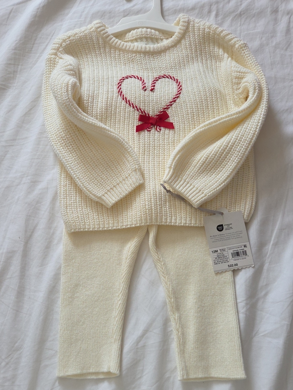 Beautiful Pants and Sweater Set With Heart accent, perfect for Christmas